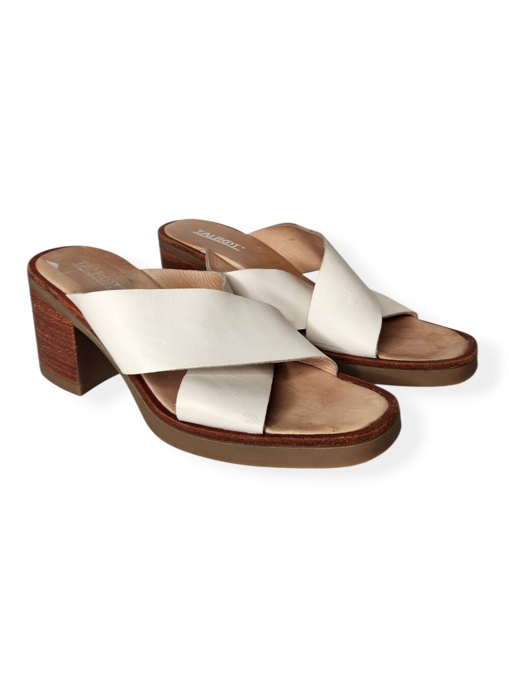 Talbot White Leather Crisscross Slide Mules Sandals Women's Size 40 10